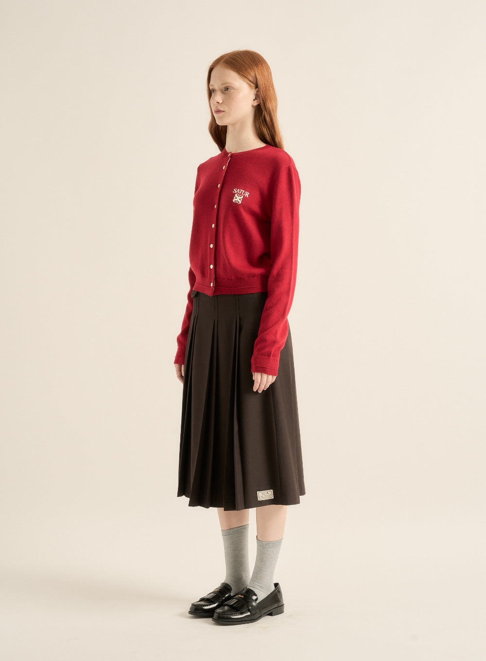 [satur] (W) Wool Pleats Skirt - Brown