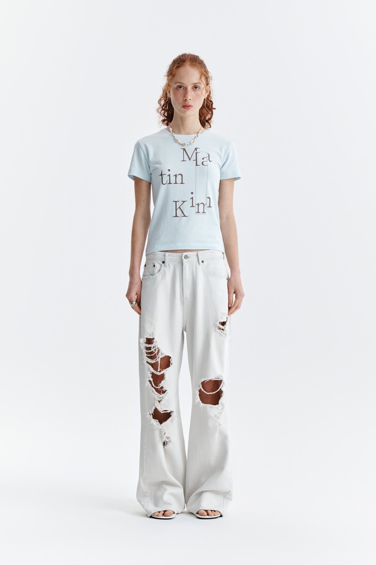 Matinkim Patchwork Graphic Printing Logo Top IN Light Blue