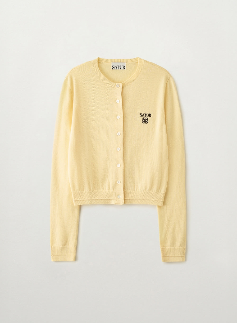 [SATUR] Loren Basic Crewneck Fine Cardigan - Yellow
