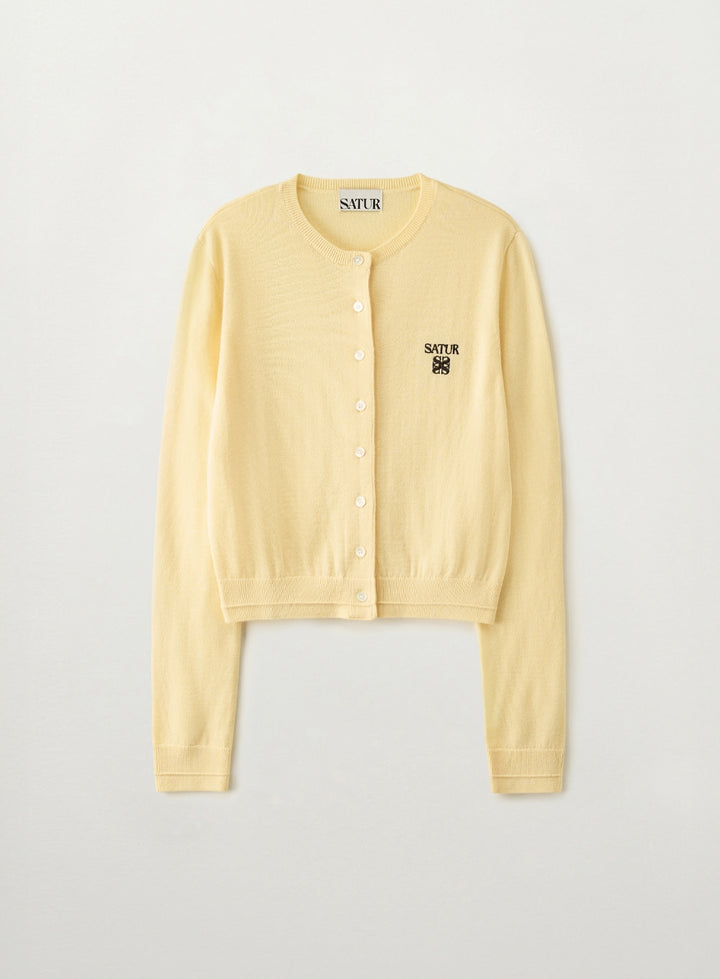 Satur Loren Basic Crewneck Fine Cardigan - Yellow