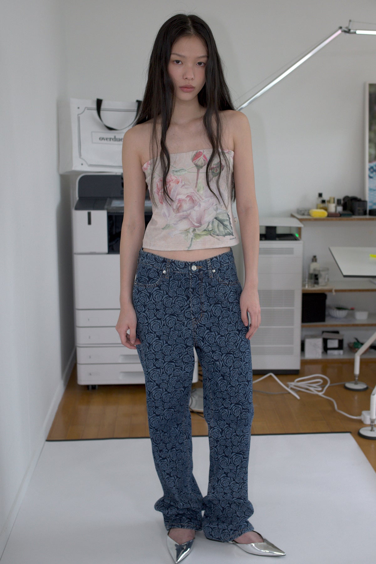 Overdueflair Rose Denim Pants Blue Rose