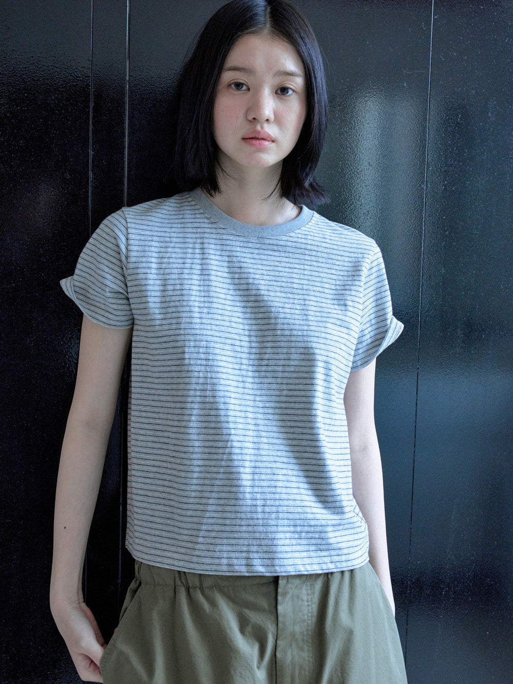 Low Classic Lc Striped Baby Tee Melange Grey