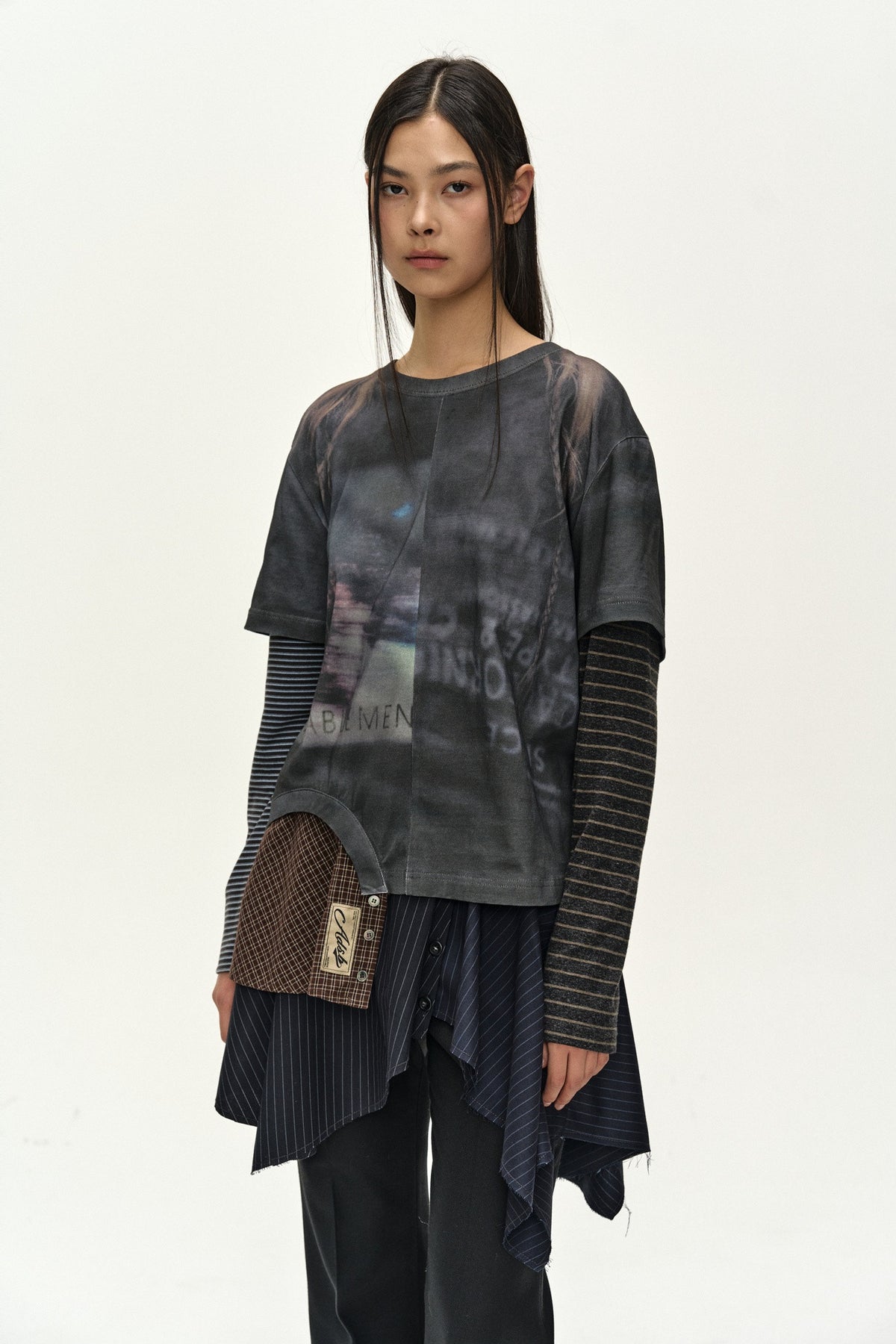 Andersson Bell Mixed Stripe Sleeve Layered Top