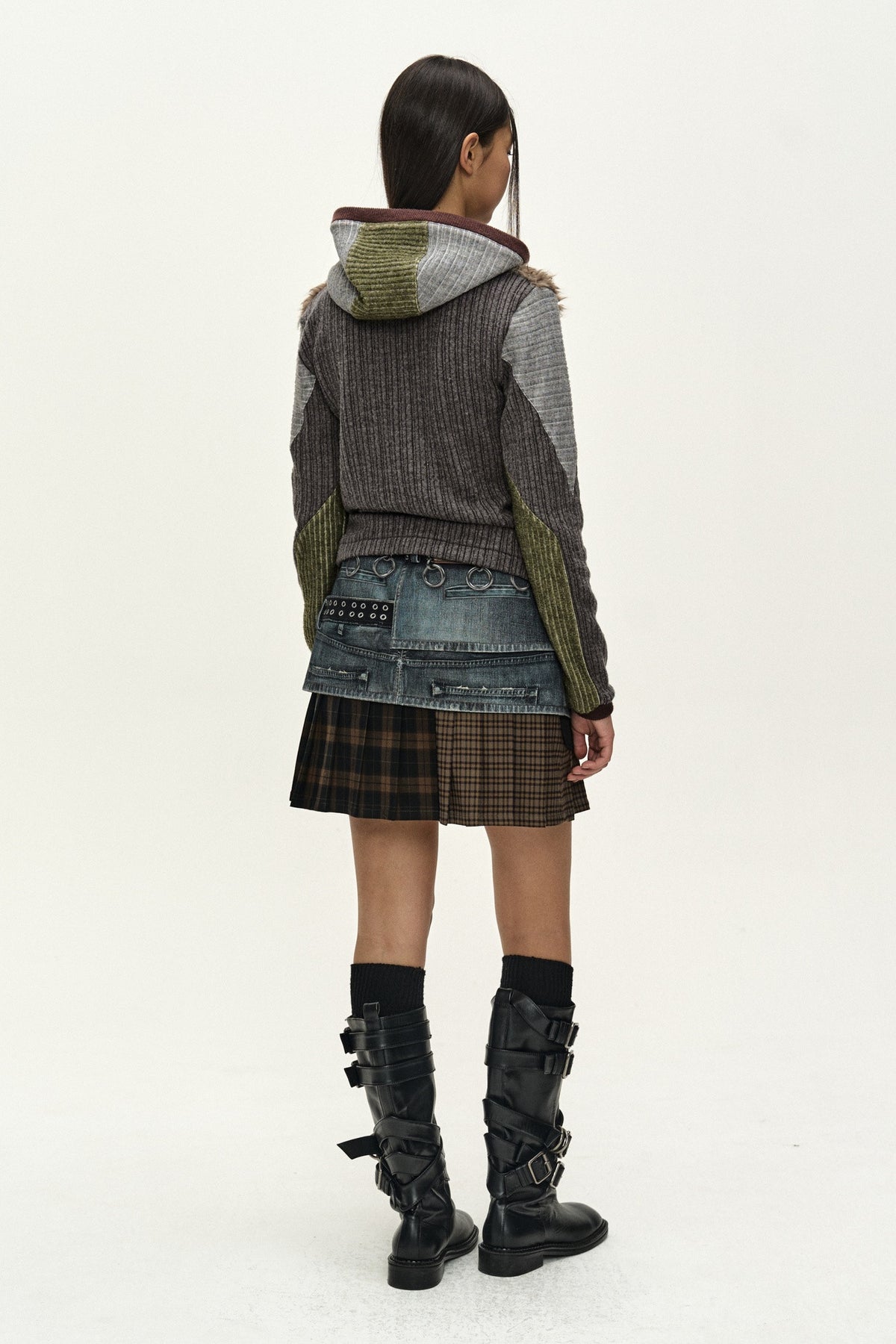 Andersson Bell Fur Color-Blocked Hooded Zip-UP