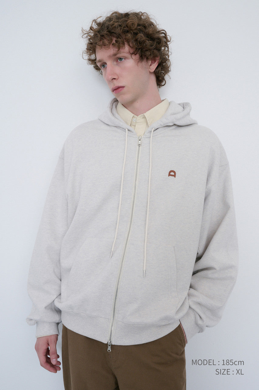 Dunst Unisex Leather Logo Zip-Up Hoodie Oatmeal Melange