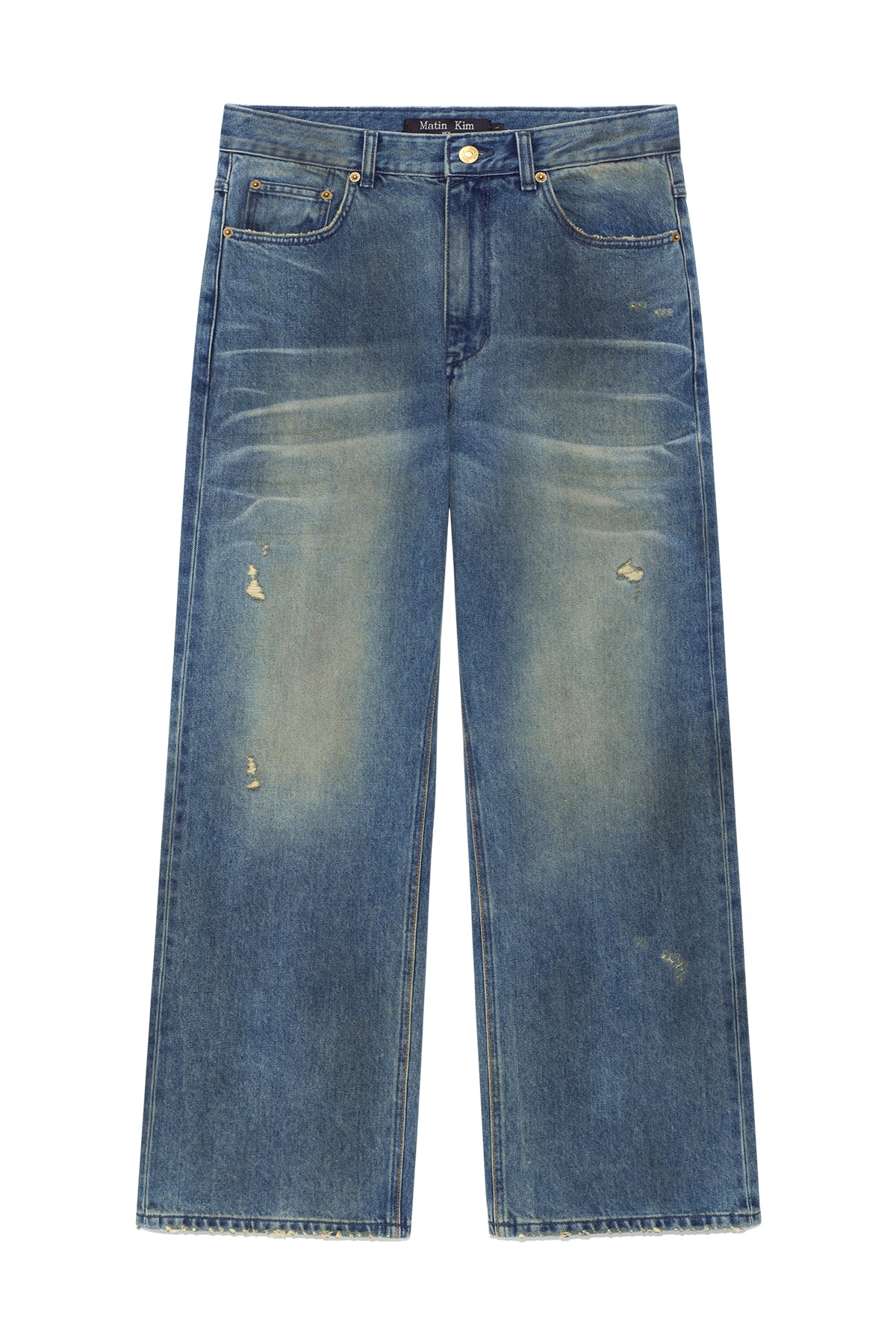 Matinkim Embo Washed Denim Pants For Men IN Blue