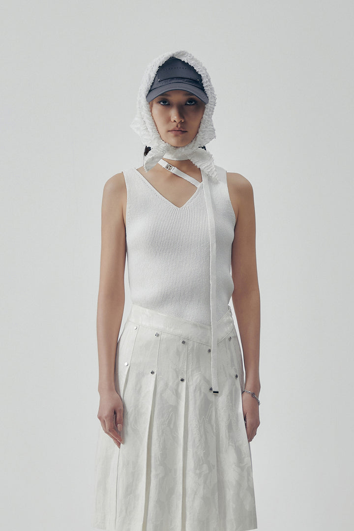 Treemingbird Scarf-Tie Knit Sleeveless White
