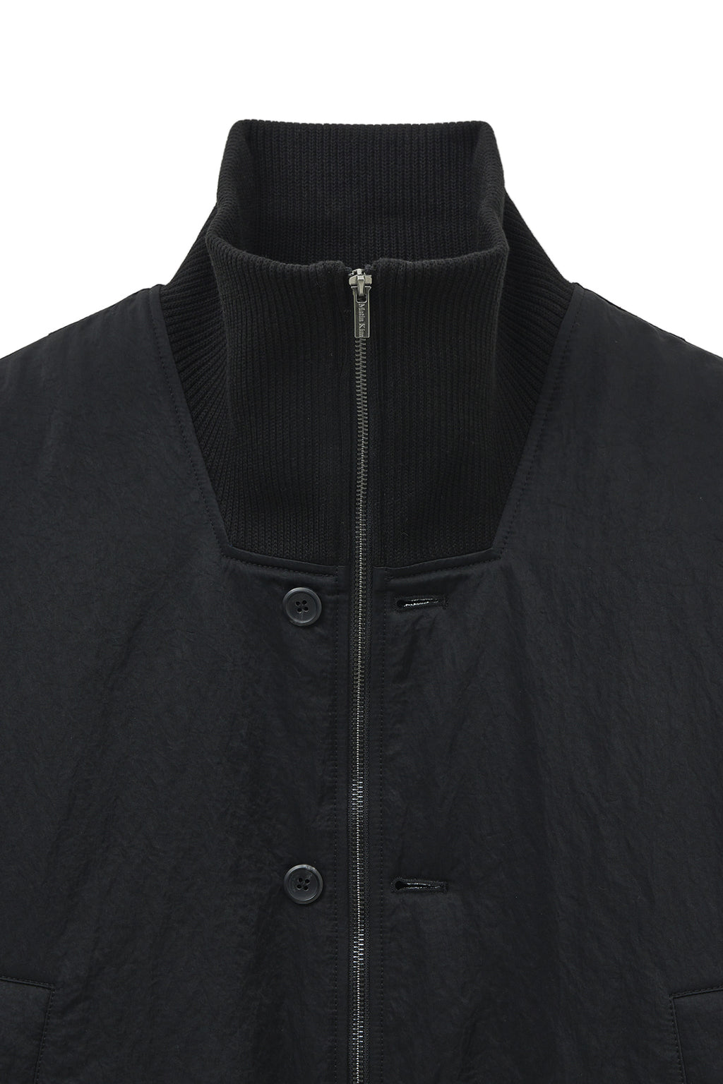 [matinkim] HIGH NECK BUTTON POINT ZIP UP JUMPER IN BLACK