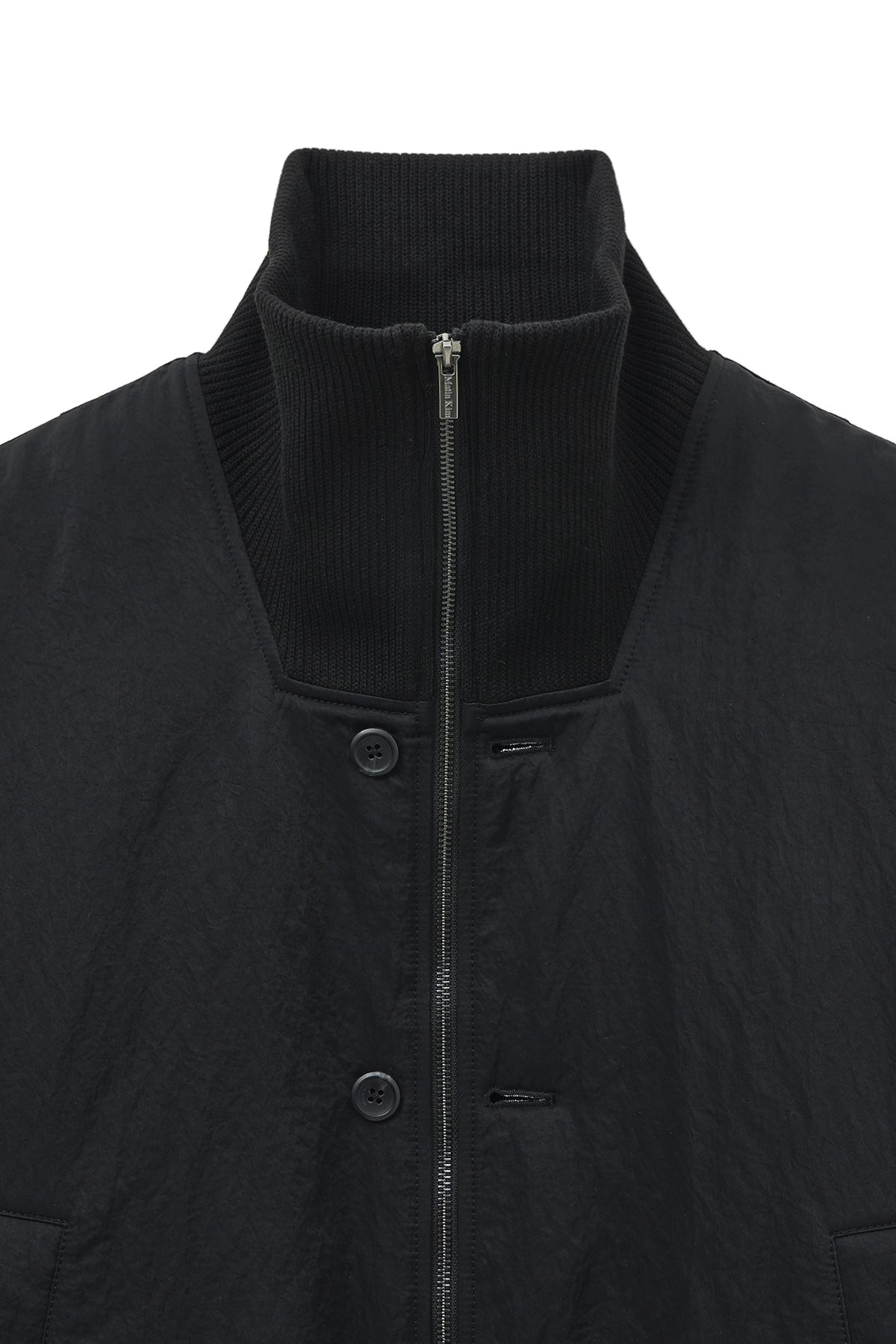 [matinkim] HIGH NECK BUTTON POINT ZIP UP JUMPER IN BLACK