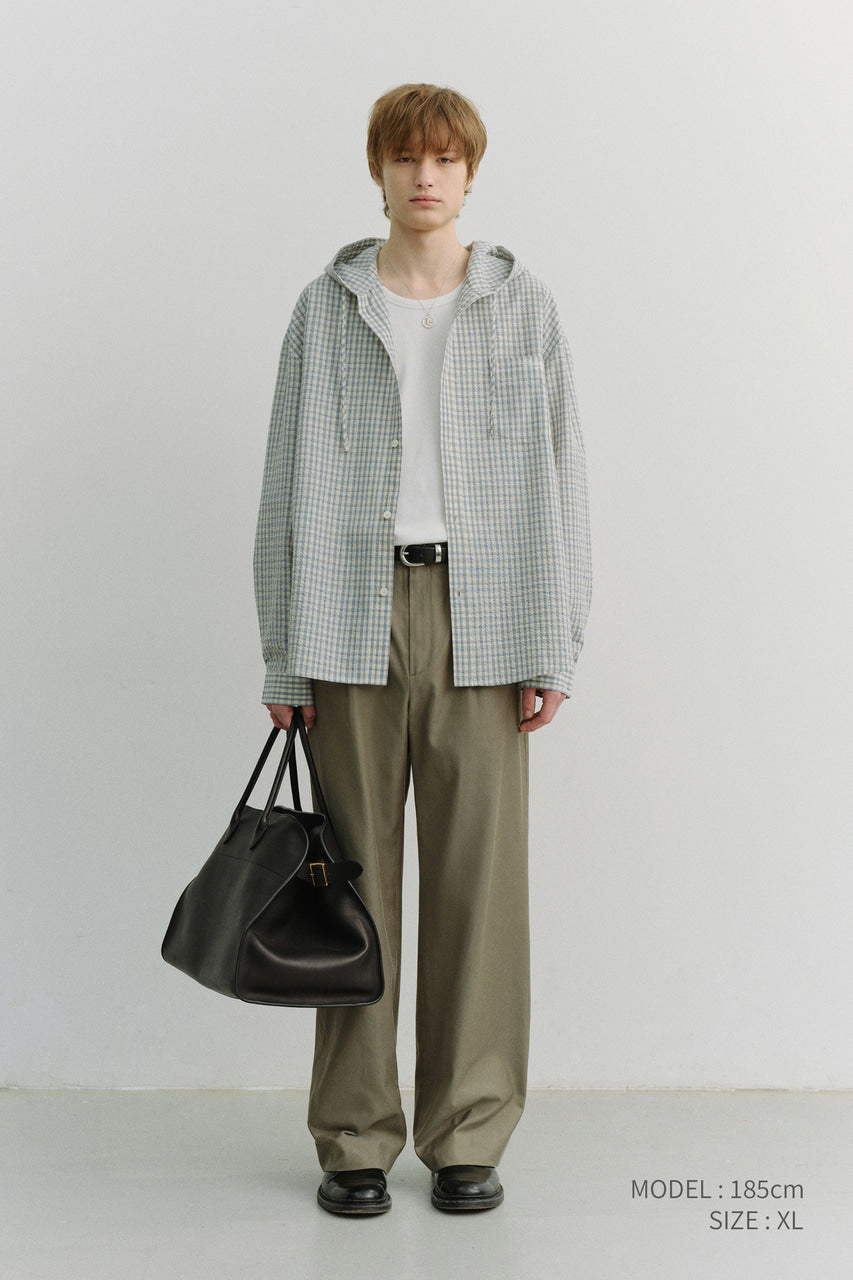 Dunst Unisex Classic Hooded Shirt Cream Check