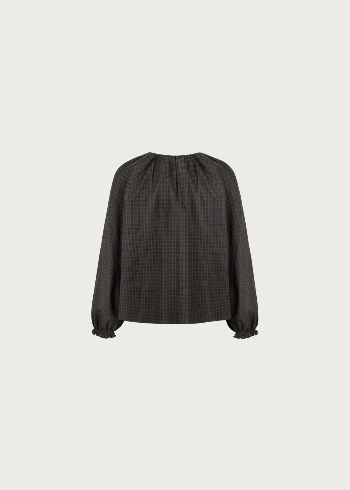 Depound neck string ribbon check blouse - brown check