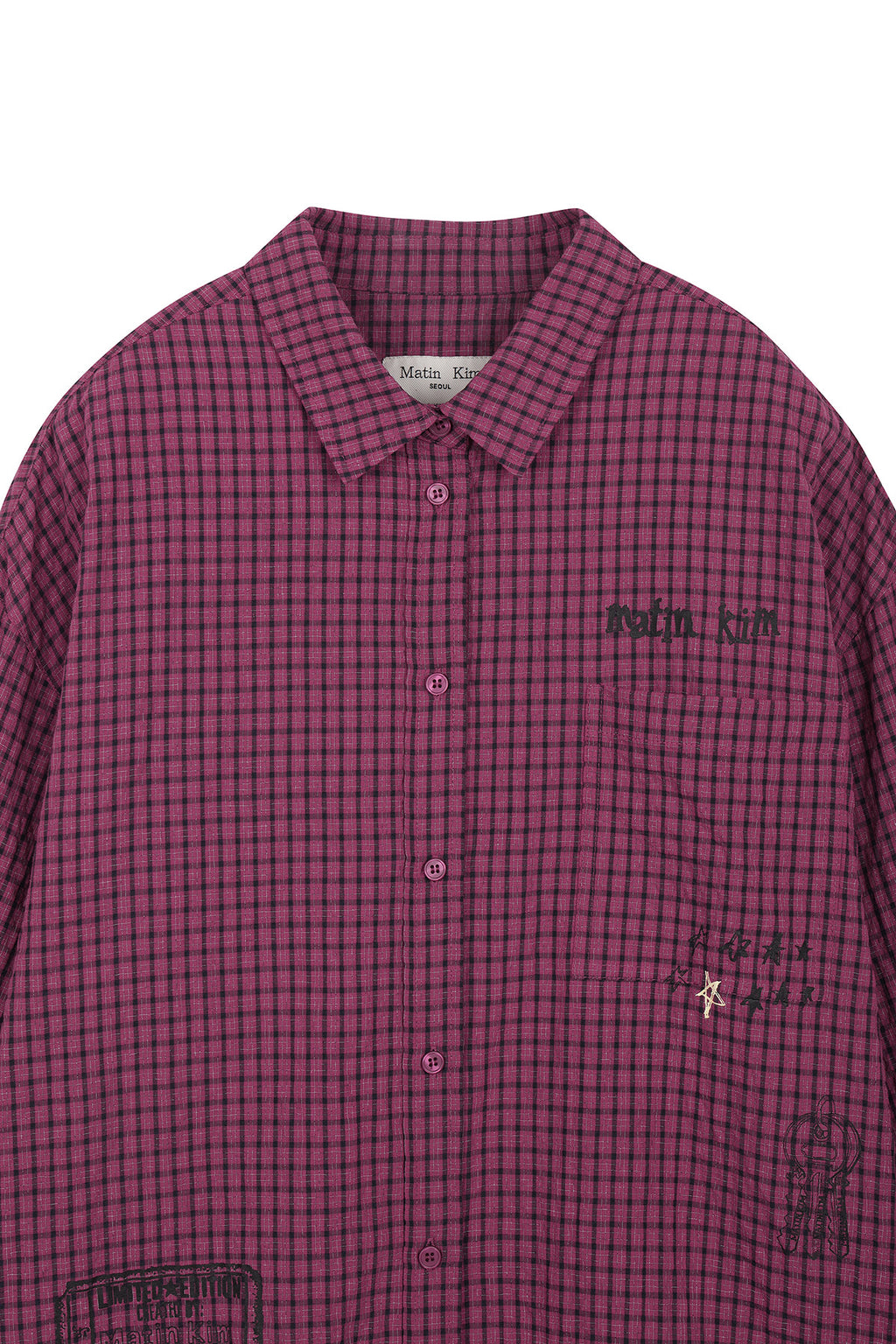 [matinkim] FRONT GRAPHIC CHECK SHIRT IN PINK