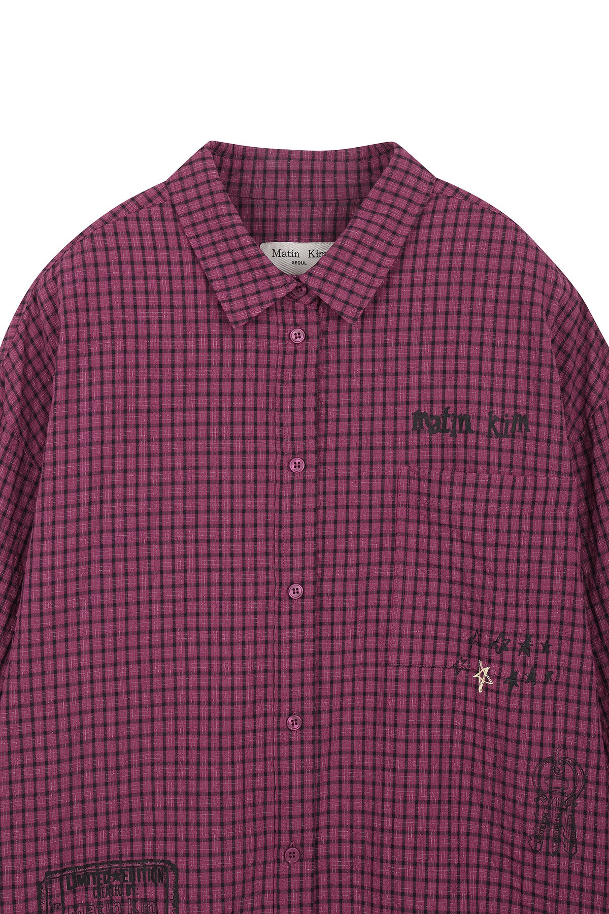 [matinkim] FRONT GRAPHIC CHECK SHIRT IN PINK