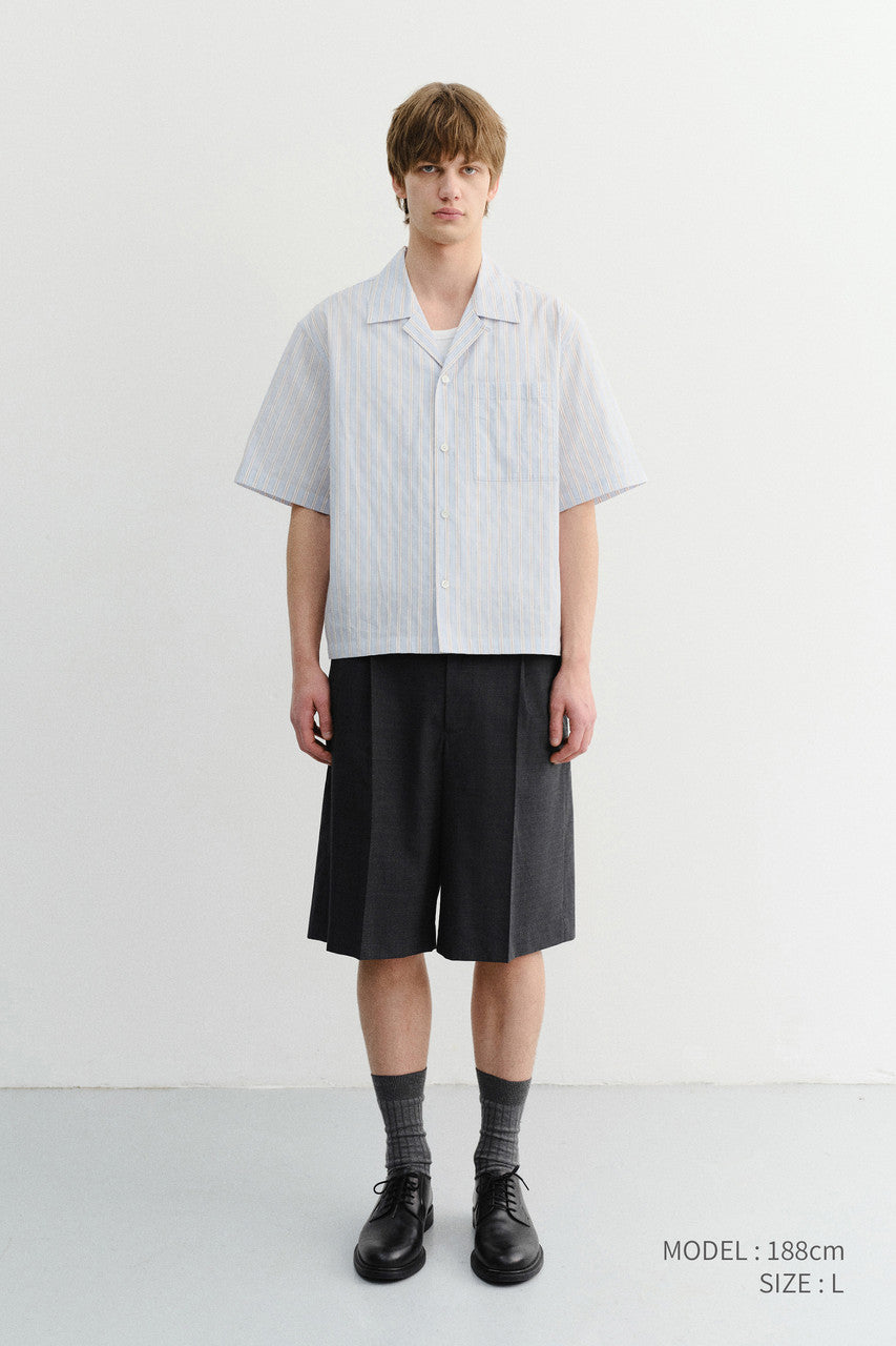 Dunst Cropped Open Collared Striped Shirt Beige Stripe