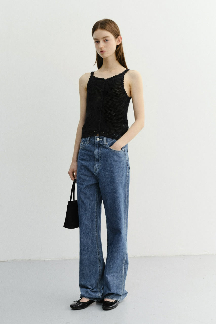 Dunst Crochet Bustier Knit Top Black