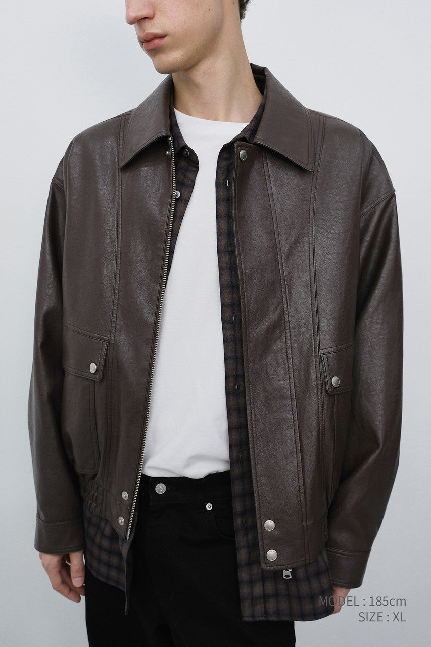 Dunst Unisex Leather Zip-Up Blouson Dark Brown