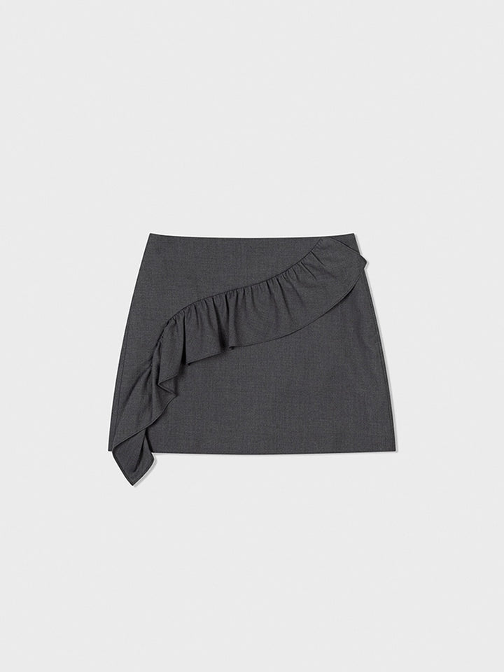 Low Classic Ruffled Mini Skirt Grey