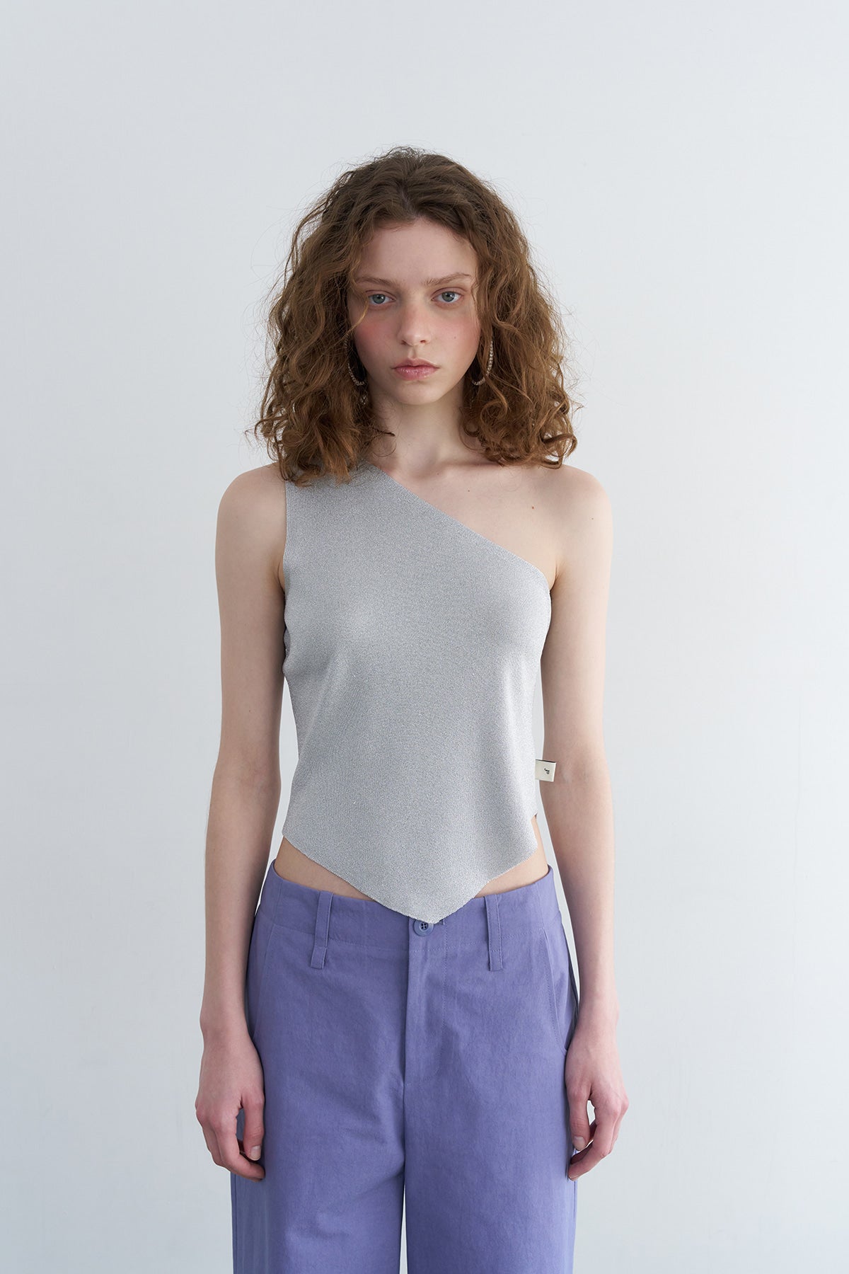 Overdueflair One Shoulder Metal Knit Top Silver
