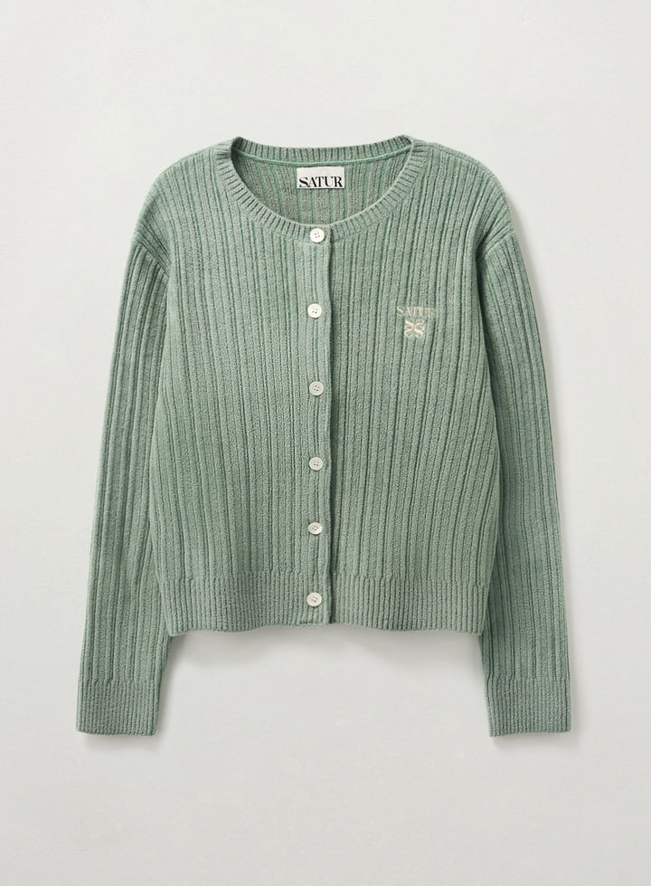 Satur (W) Fleece Crew Neck Cardigan - Mint