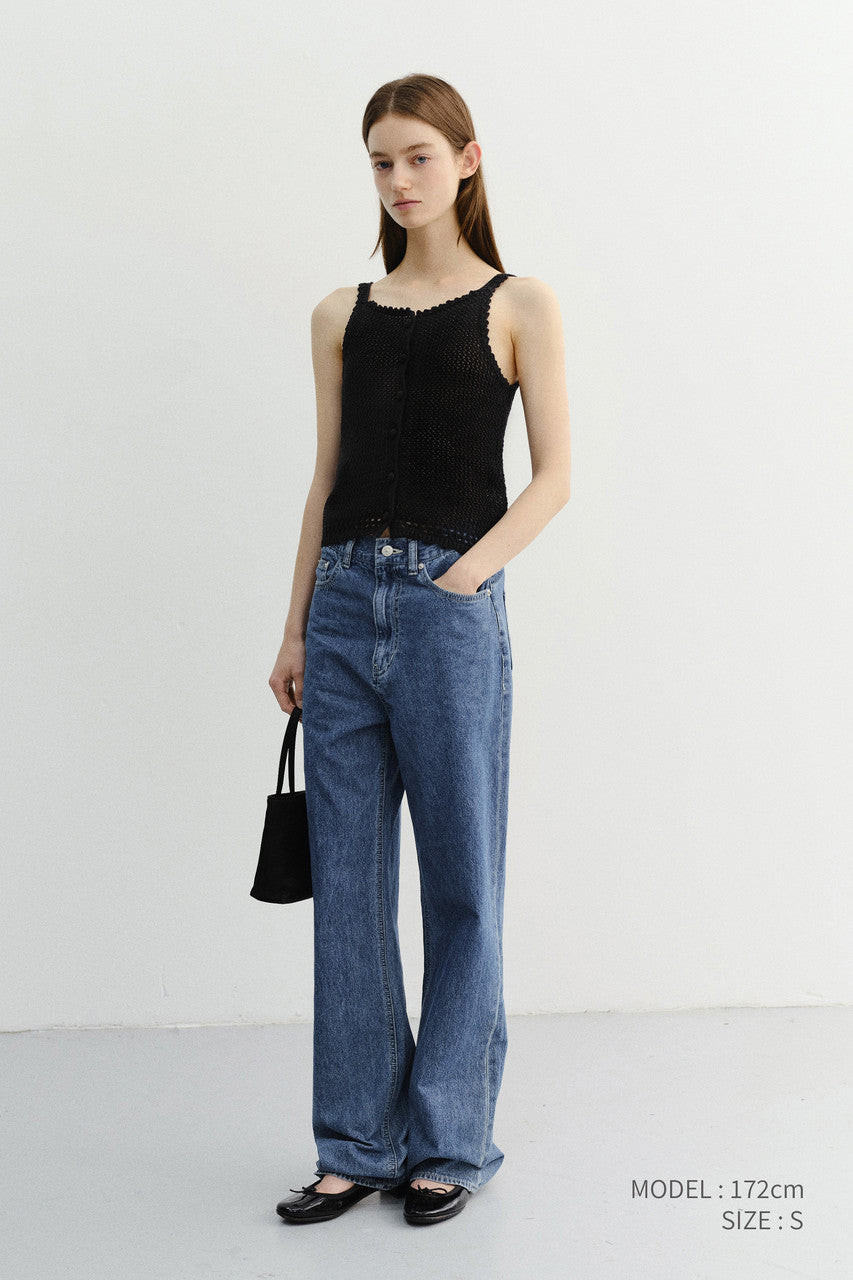 Dunst Crochet Bustier Knit Top Black