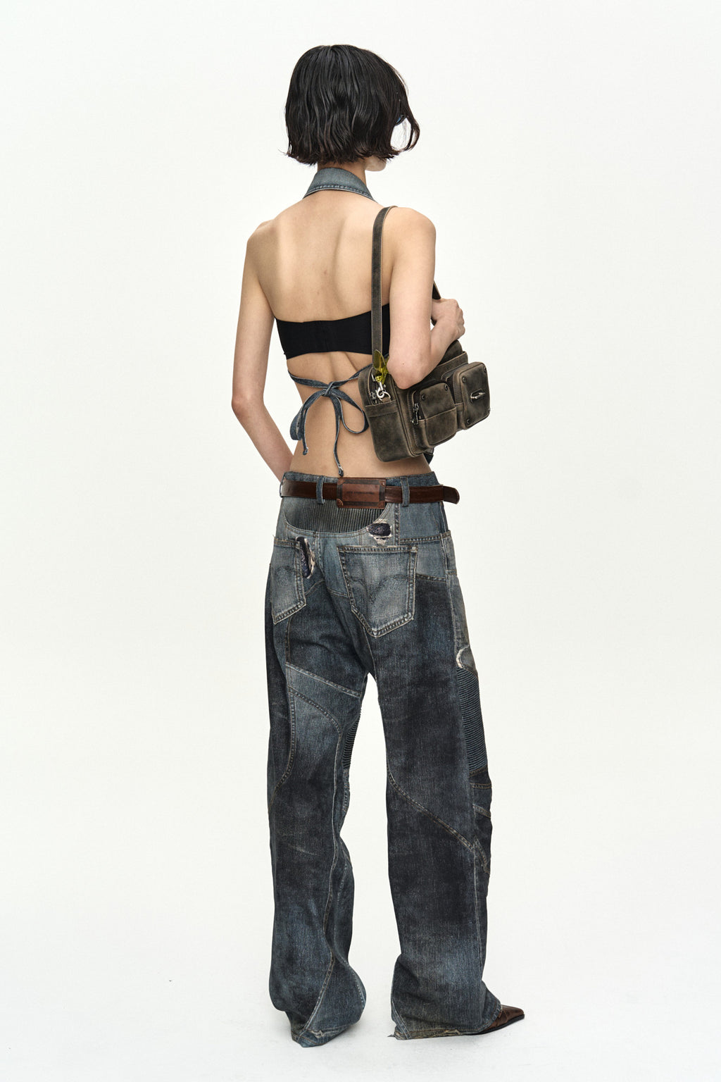 Andersson Bell Upside-Down Printed Denim Halter Top