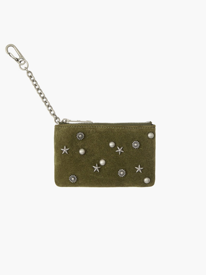 Margesherwood Full Stud Zipper Wallet dark olive suede