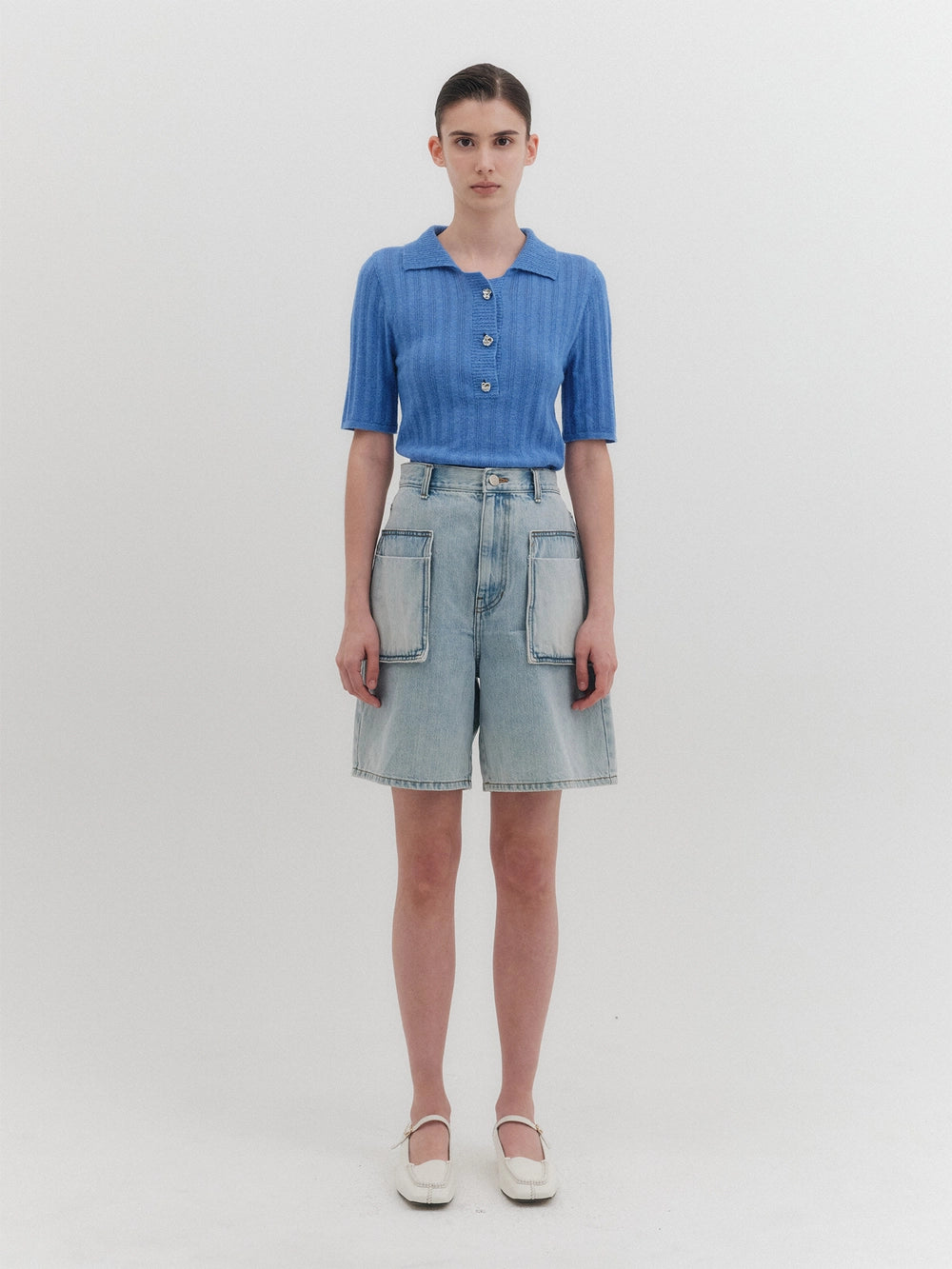 EENK Rose Button Knitwear Top - Blue