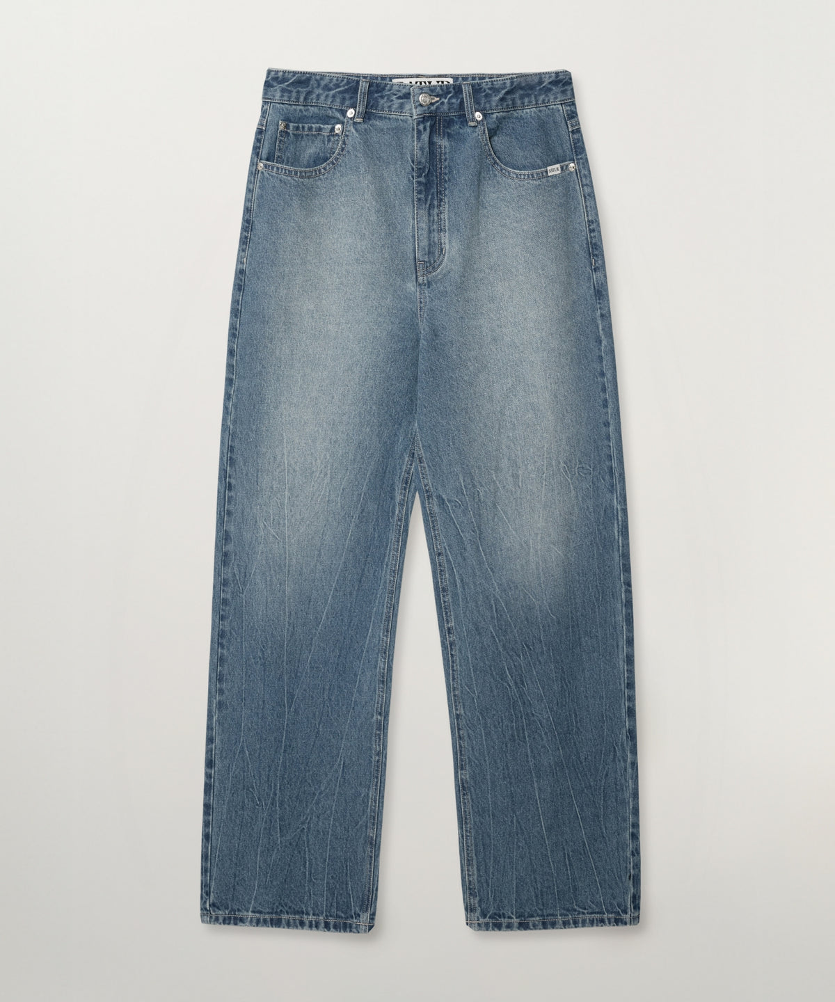 Satur Wrinkle Washed Denim Pants - Blue