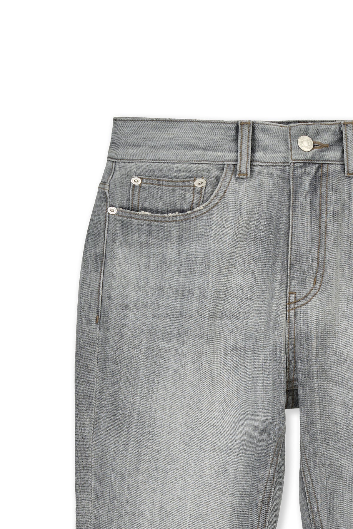 [matinkim] WASHED POINT BOOTS CUT DENIM PANTS IN GREY