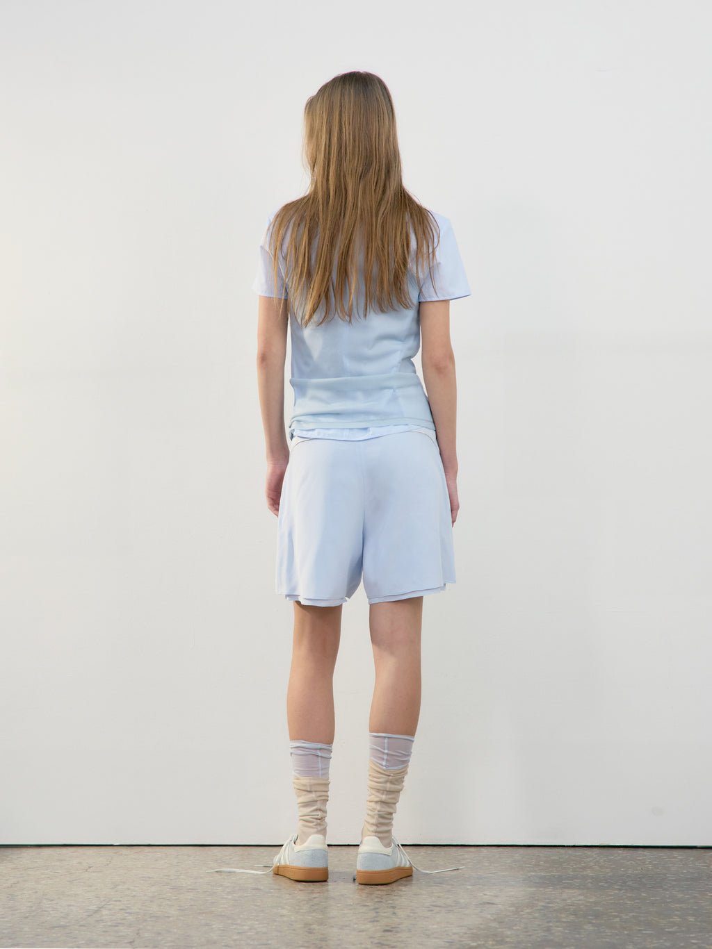 Low Classic Pleated Silk Shorts Light Blue