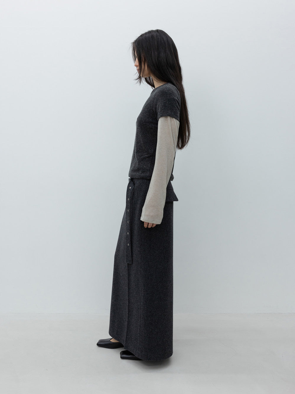 Low Classic Belted Maxi Wool Skirt Grey