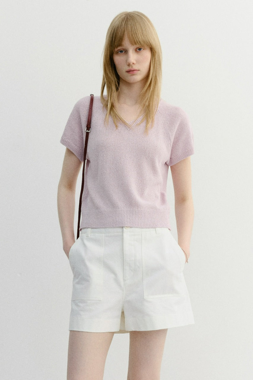 Dunst Summer Linen V-Neck Knit Soft Pink