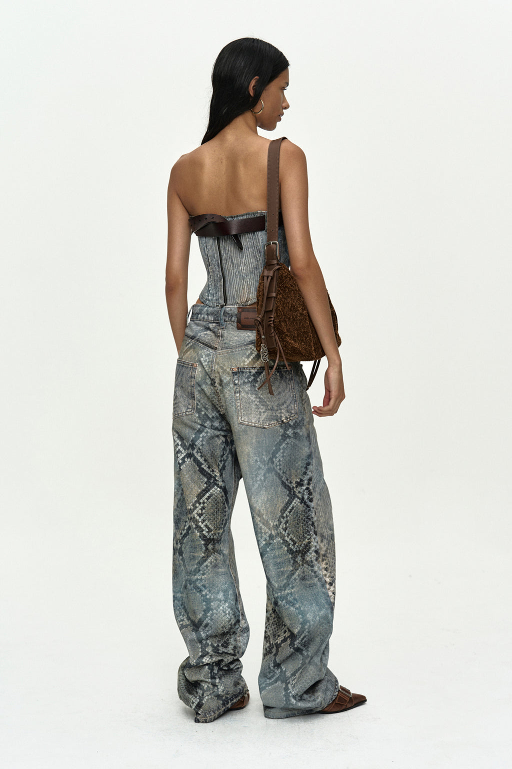 Andersson Bell Python Fade Denim Printed Twist Bustier