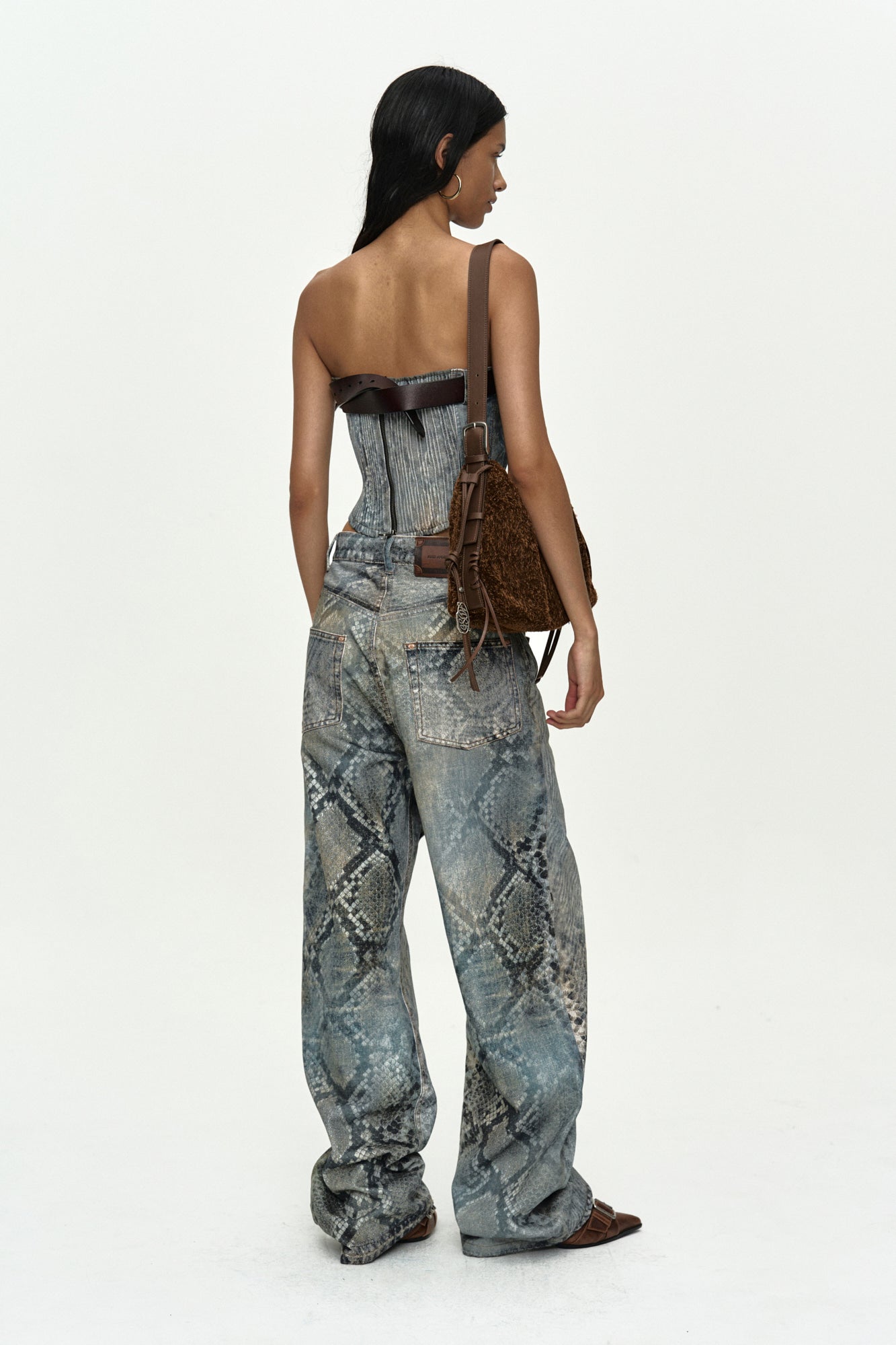 Andersson Bell Python Fade Denim Printed Twist Bustier