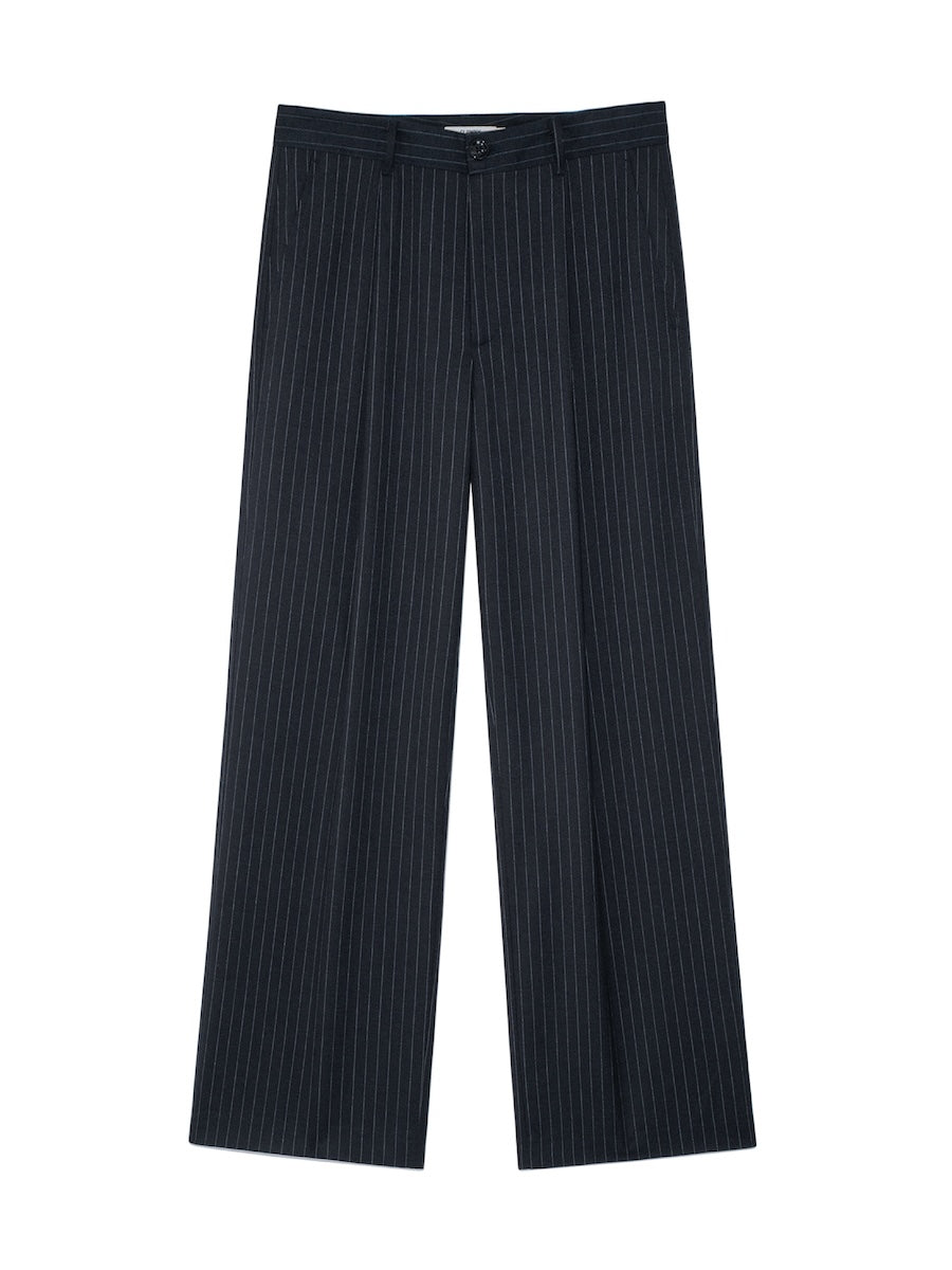 GLOWNY G Gentle Wide Leg Pinstripe Pants (Navy)