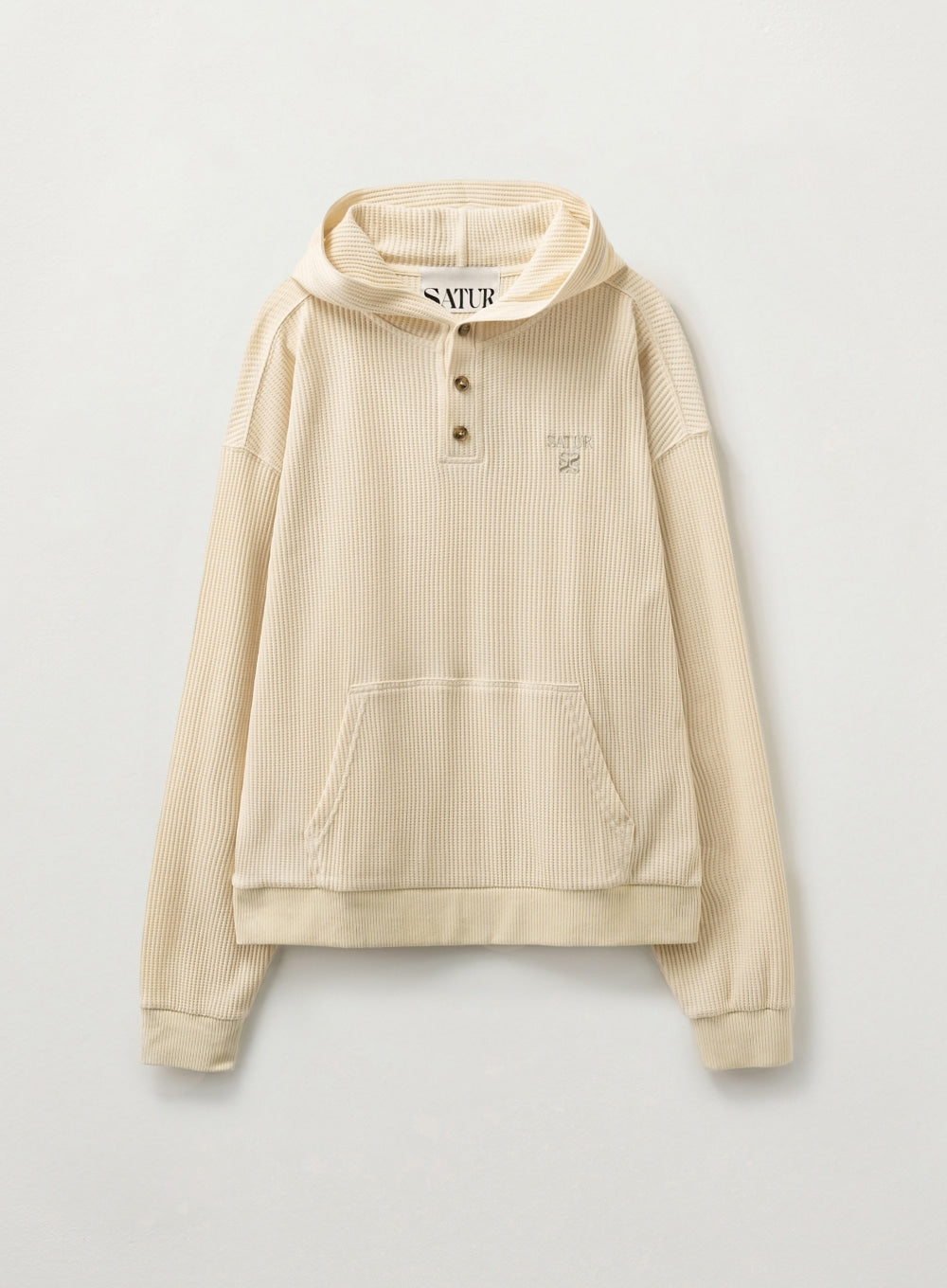 [satur] Half Button Waffle Hoodie - Cream