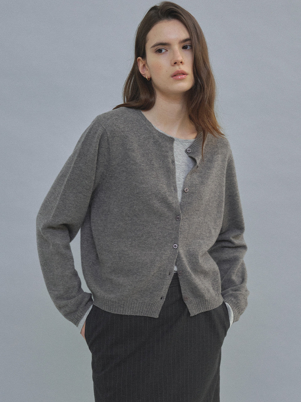 Tillidie Cashmere Blended Wool Cardigan Gray