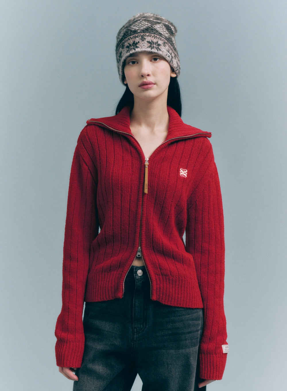 [satur] (W) Faro Boucle Knit Zip-up - Red