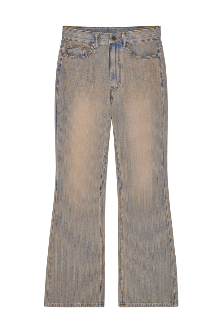 Matinkim Washed Stripe Boots Cut Denim Pants IN Smoke Blue