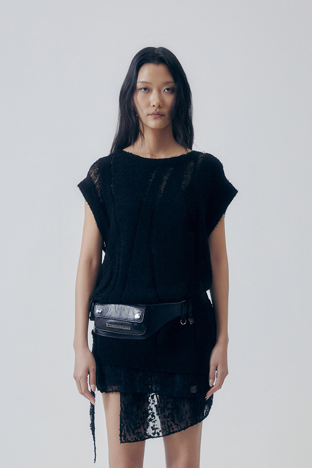 Treemingbird Textured Knit Vest Black