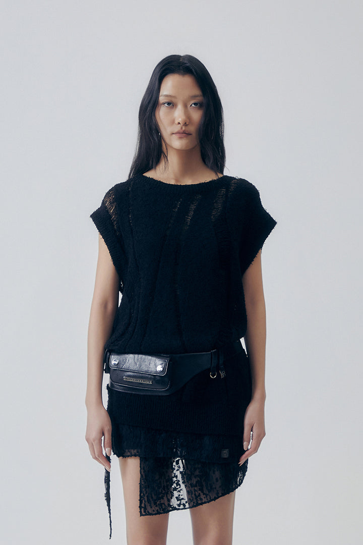 Treemingbird Textured Knit Vest Black