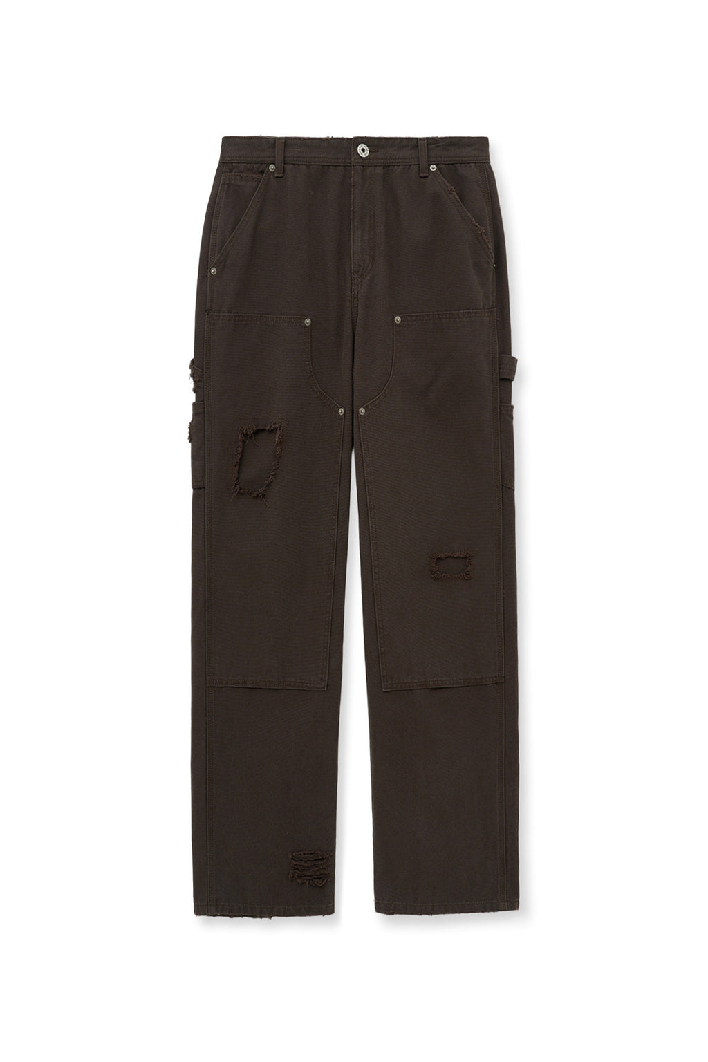 Matinkim Distressed Double Knee Work Pants For Men IN Brown