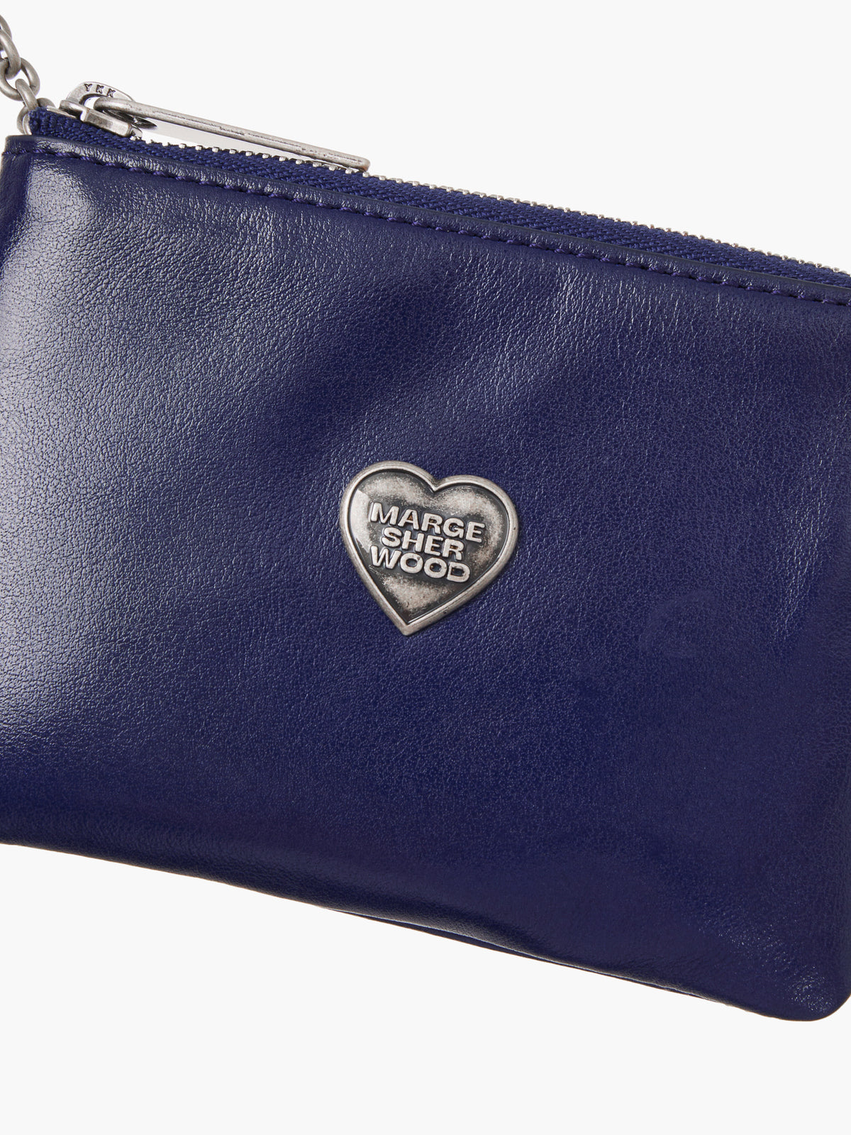 Margesherwood Heart Zipper Wallet Silver Logo royal blue glossy plain