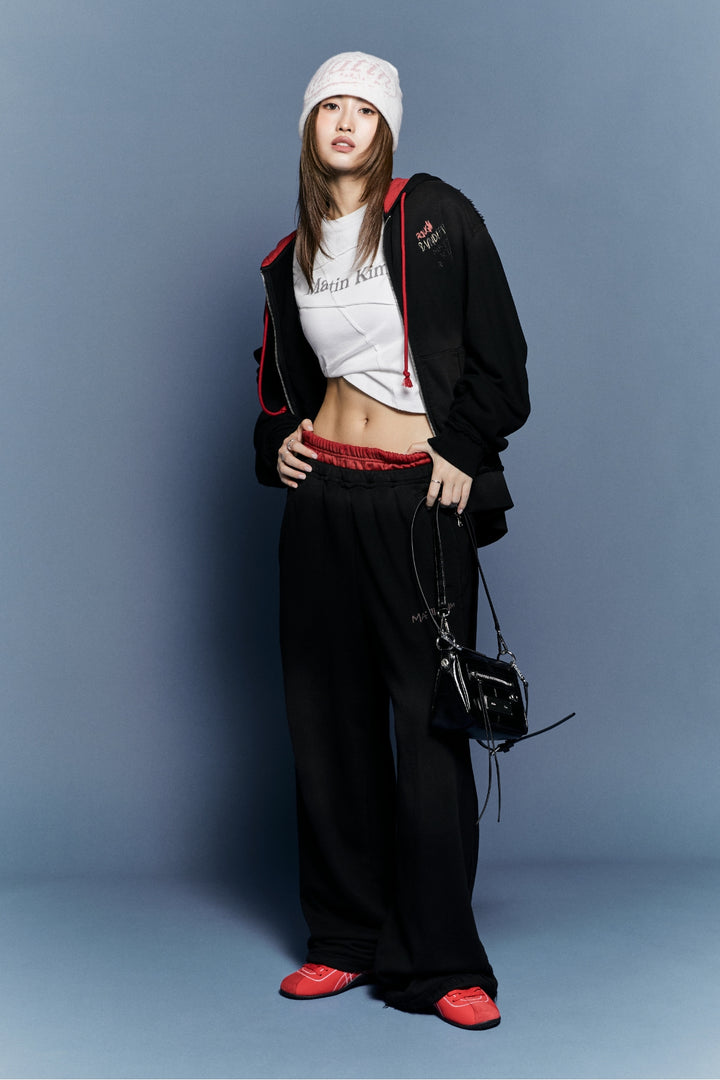 Matinkim Vintage Washed Color Contrast Sweatpants IN Black
