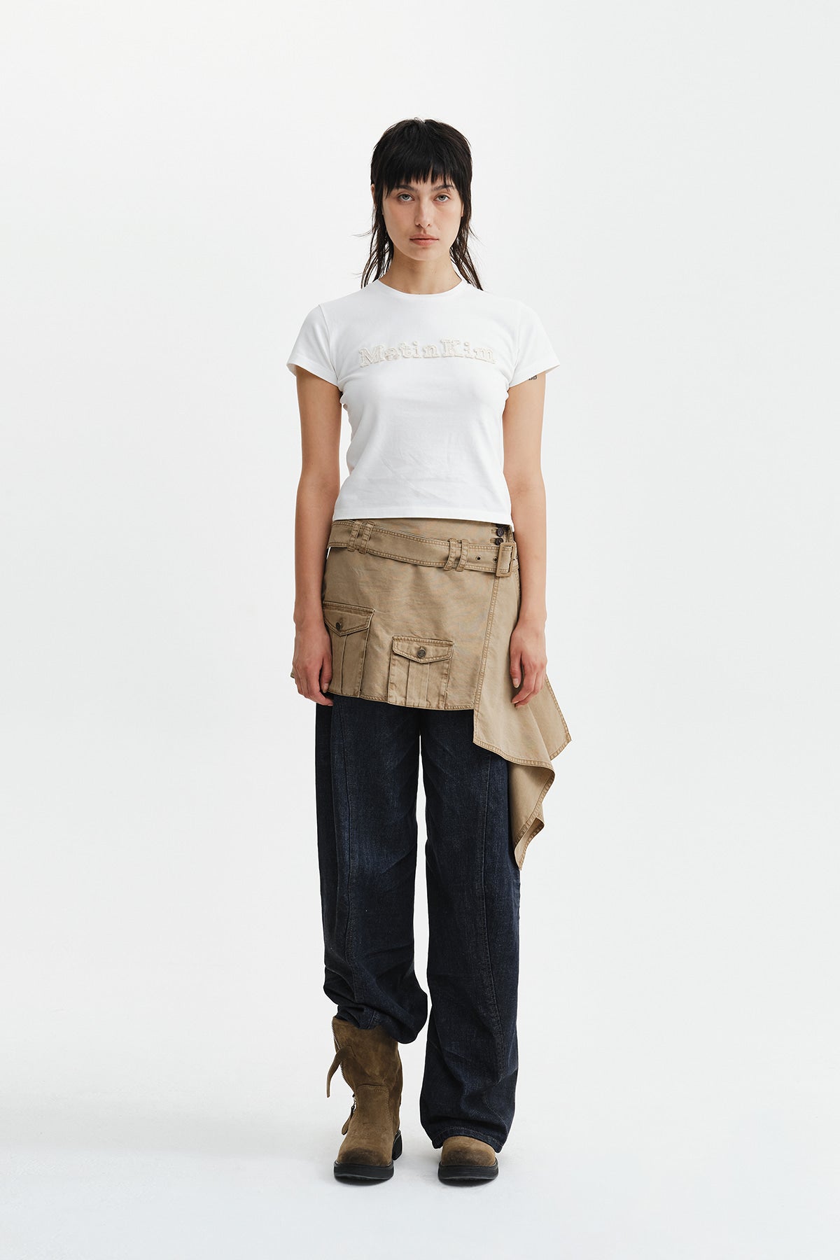 Matinkim Belted Layered Mini Skirt IN Beige