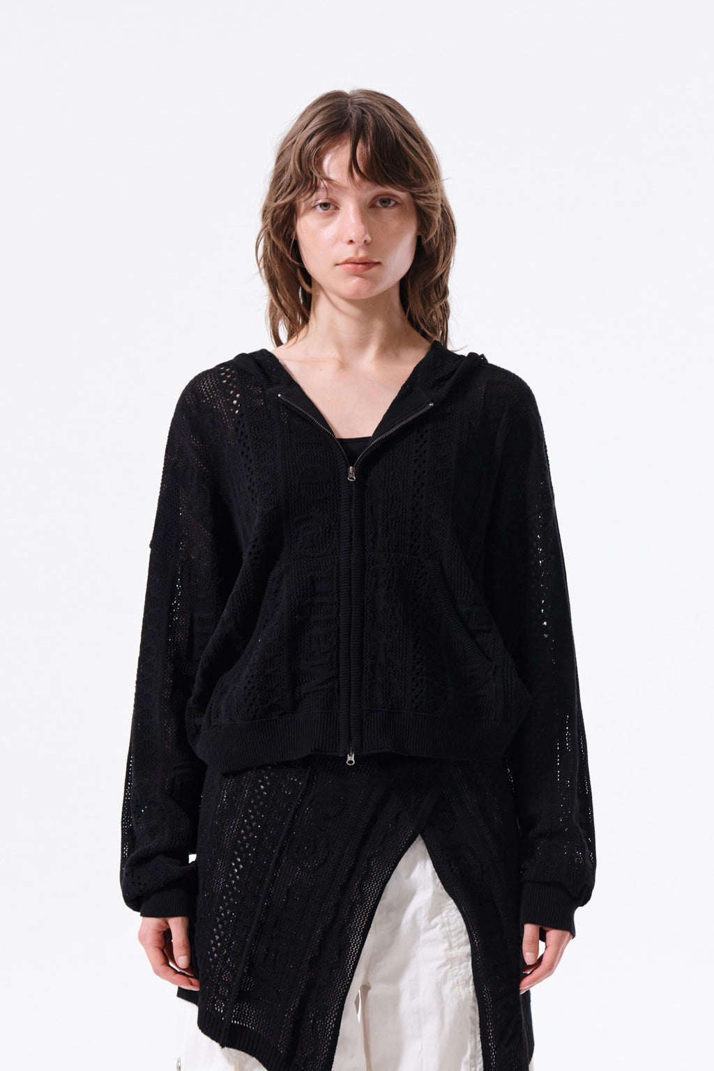 Matinkim Mesh Logo Knit Hoody Zip UP IN Black