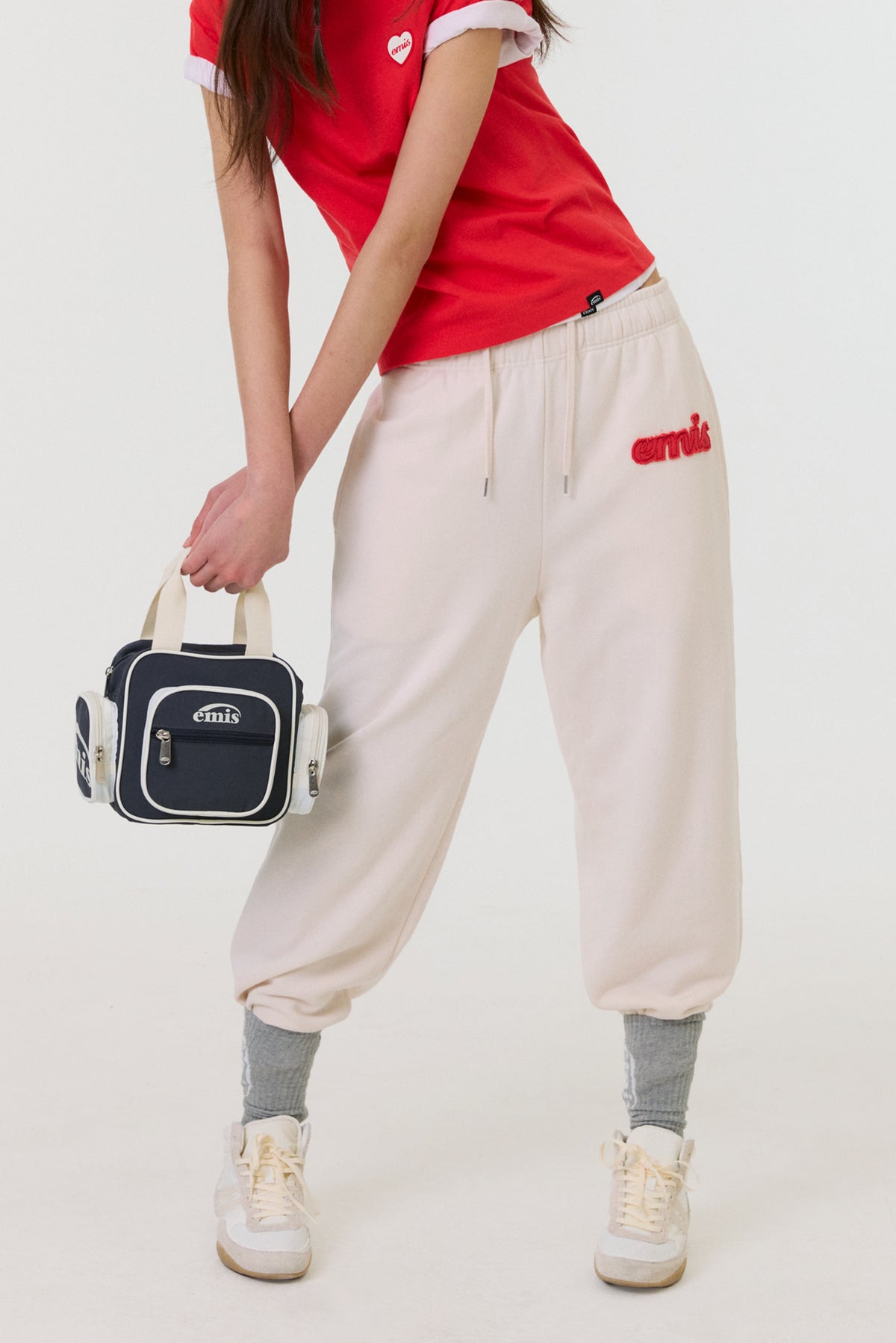 Emis Color-Block Applique Jogger Pants-Ivory