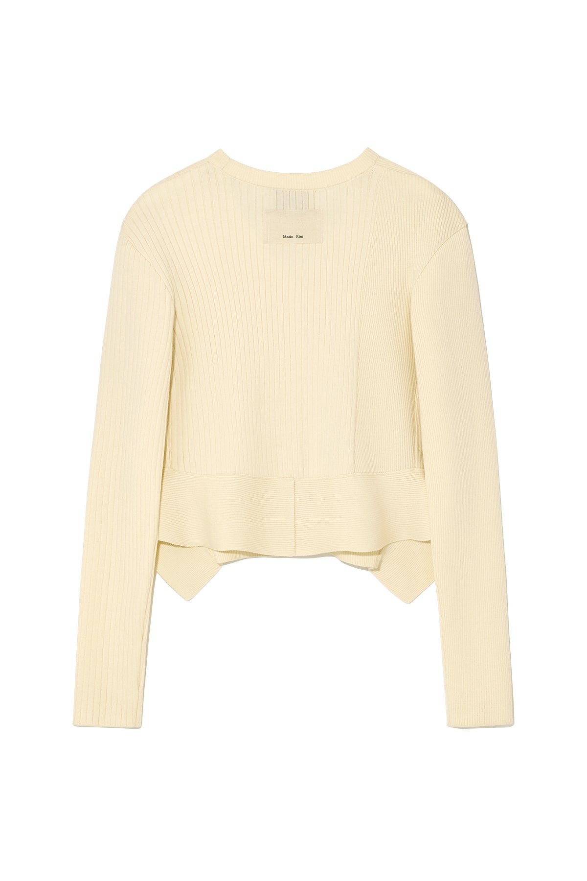 [matinkim] UNBALANCE CUT LINE BUTTON CARDIGAN IN BUTTER