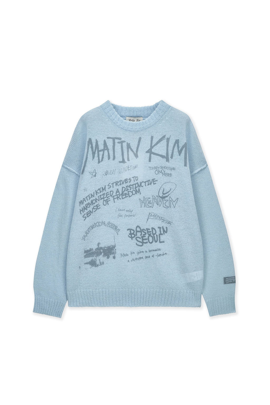 [matinkim] GRAFFITI ARTWORK KNIT PULLOVER IN LIGHT BLUE