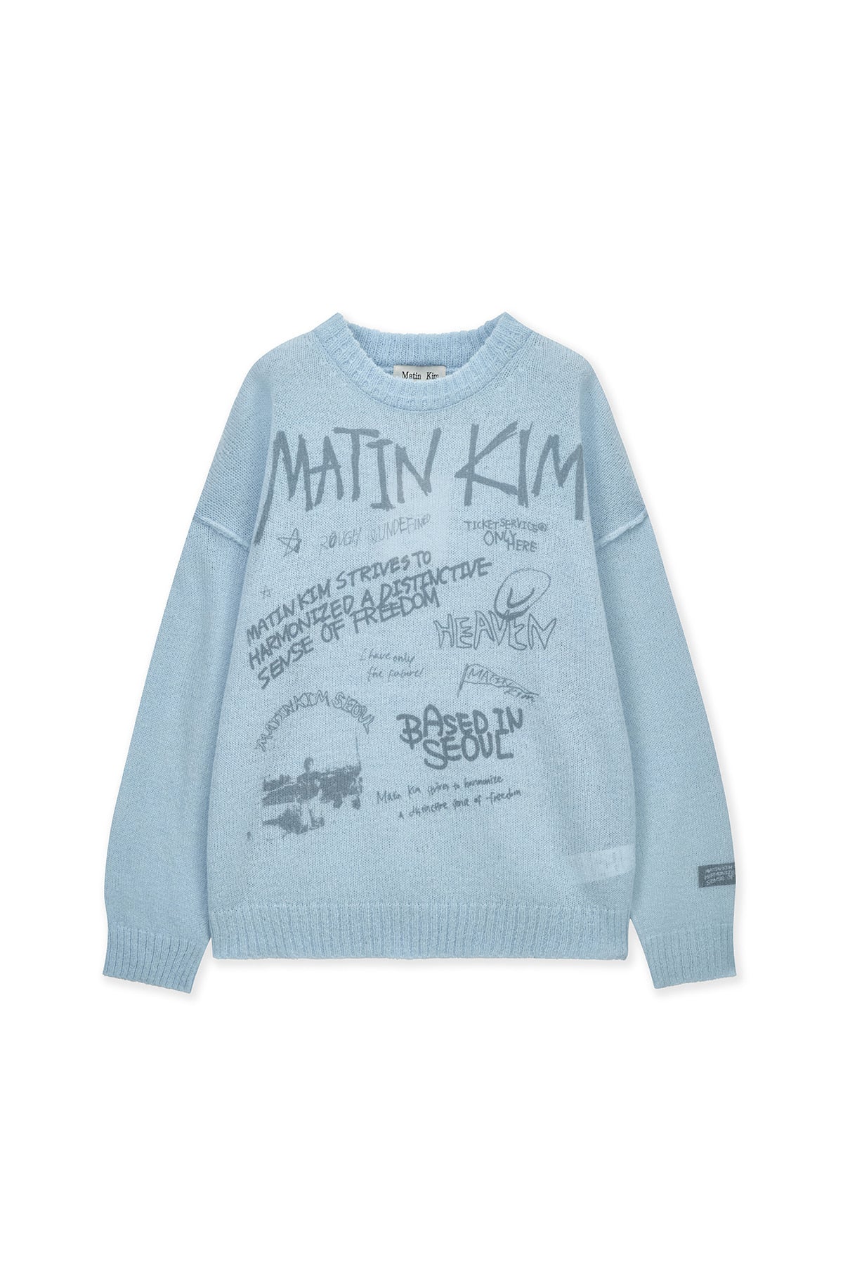 [matinkim] GRAFFITI ARTWORK KNIT PULLOVER IN LIGHT BLUE